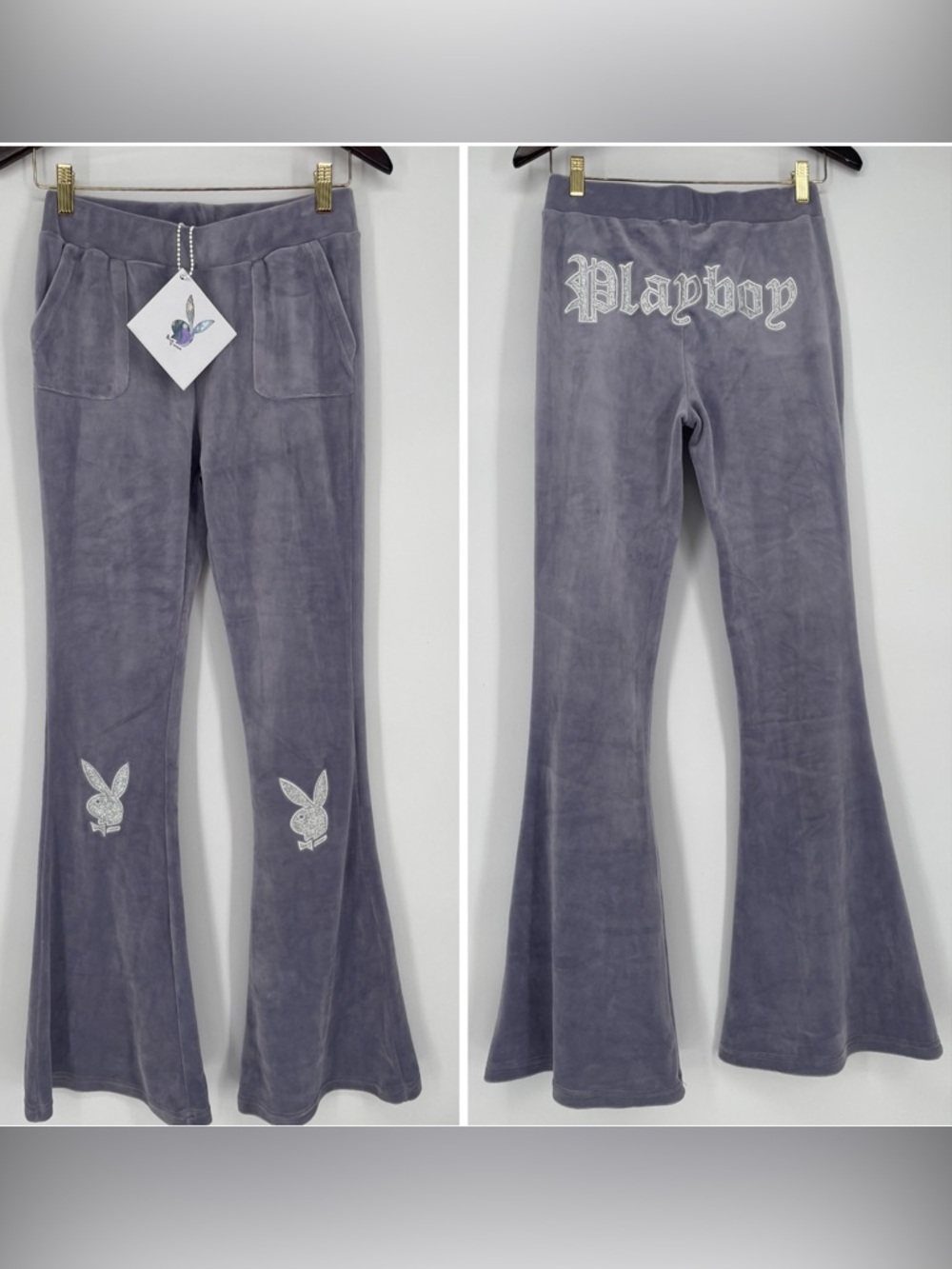 PLAYBOY Lavender Gray Velour Boot Cut Pants with Logo ( can fit a M)